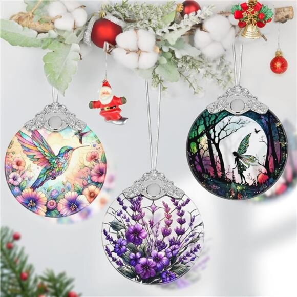 Stained Glass Christmas Ornament Purple Bauhinia Violets Hanging Tree Decoration - Picture 5 of 7